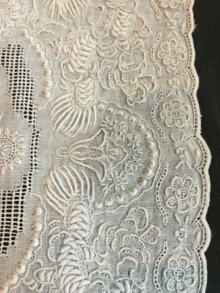 Antique Vintage Exquisite Heavy Hand Embroidered Floral Wedding Handkerchief 8