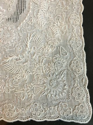 Antique Vintage Exquisite Heavy Hand Embroidered Floral Wedding Handkerchief 9