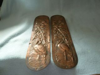 Art Deco Door Copper Finger Plates Butterfly And Stork Adorn 2 No