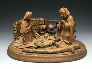 Antique Carved Wood Anri Oberammergau Black Forest Creche Nativity Scene