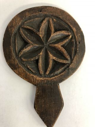 Antique Wooden Butter Mold Press Hand Stamp Lollipop Carved Floral Design
