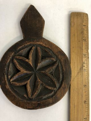 Antique Wooden Butter Mold Press Hand Stamp Lollipop Carved Floral Design 3