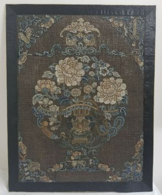 Antique Chinese Embroidered Silk Robe Panel Gauze Summer Ikebana Embroidery