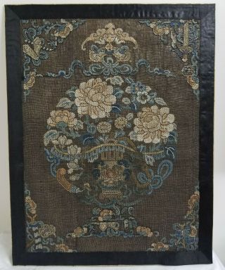 Antique Chinese Embroidered Silk Robe Panel Gauze Summer Ikebana Embroidery 3