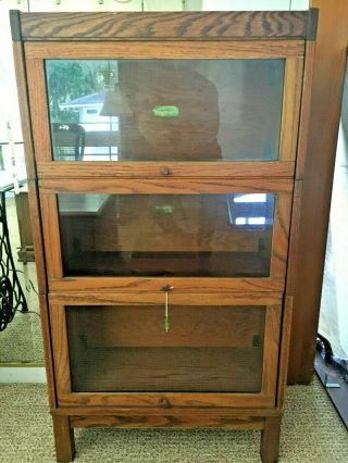 Antique Lundstrom Oak Barrister 3 Section Lawyers Bookcase