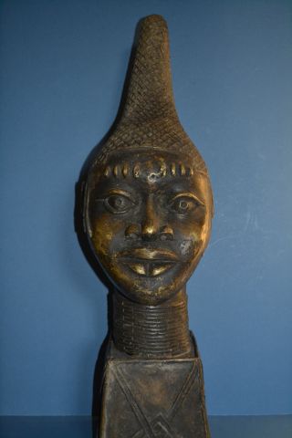 Huge 70 Cm Tall Mid 20th Century African Benin Tribal Bronze Bust,  C 1950