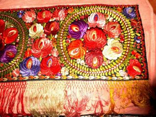 Spectacular Antique Silk Hand Embroidered Wall Hanging.  Matyo