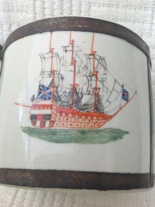18C Chinese Export Teapot Battle Ship With Union Jacks 11