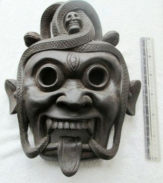 Magnificent Old Tibet Tibetan Wood Shaman Exorcism Mask Yama God Of Death
