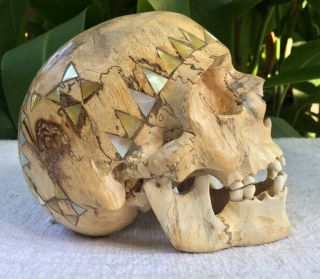 Human Skull Hand Carved Sculpture Wood Realistic Human Skull Figures Decor 10