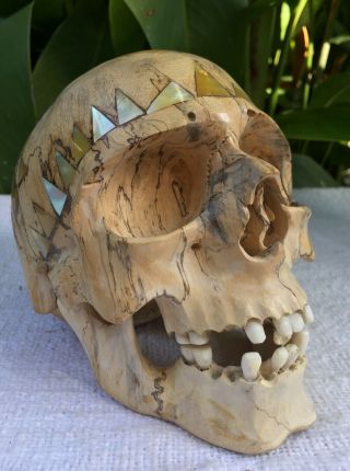 Human Skull Hand Carved Sculpture Wood Realistic Human Skull Figures Decor 2
