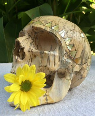 Human Skull Hand Carved Sculpture Wood Realistic Human Skull Figures Decor 3