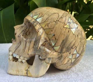 Human Skull Hand Carved Sculpture Wood Realistic Human Skull Figures Decor 5
