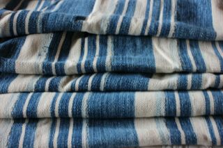 Vintage African Indigo Hand Woven Cotton Stripe Fabric Nautical Blue 44 " X 41 "