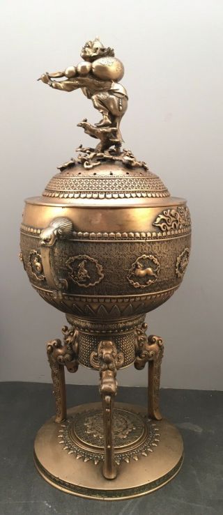 Japanese Meiji Tokyo School Bronze Jar w/ Raiden 5