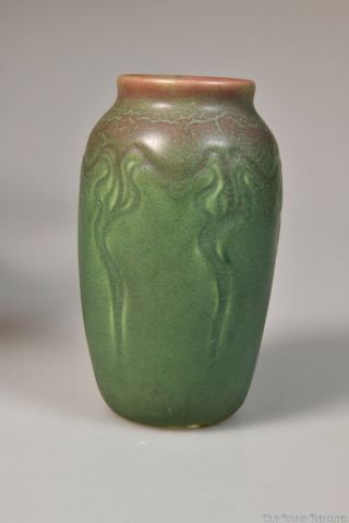 1904 No.  80 C Production Wares Red Green Mat Glaze Floral Vase By Rookwood