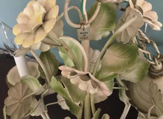 VINTAGE MID CENTURY CHANDELIER TOLE PAINTED SOFT FLORAL COLORS MADE IN ITALY TAG 3