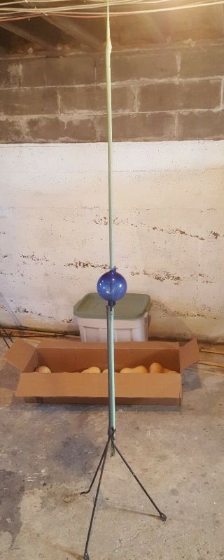 Antique Lightning Rod With Tripod Stand And Blue Glass Ball