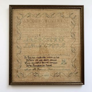 1833 Mary M Prentiss York Sampler American Folk Art Antique