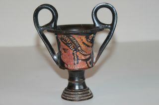 GOOD QUALITY ANCIENT GREEK POTTERY RED FIGURE KANTHAROS 4th CENTURY BC 2