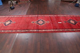 One - of - a - Kind Geometric 16 ' LONG RUNNER Hamadan Oriental Hand - Made Scarlet Rug 10