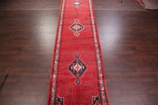 One - of - a - Kind Geometric 16 ' LONG RUNNER Hamadan Oriental Hand - Made Scarlet Rug 2
