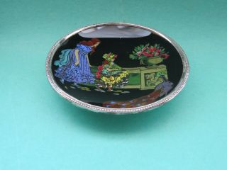 Art Deco Butterfly Wing Pin Dish Little Girls with Peacock 1920 ' s 2