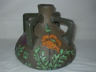 Vtg Arts&crafts/nouveau Amphora Austria Bulbous Vase/oriental Poppy/matte/gloss