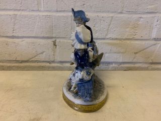 Vintage German Volkstedt Porcelain Blue White Gold Figurine Boy & Girl on Seesaw 4