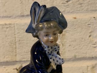 Vintage German Volkstedt Porcelain Blue White Gold Figurine Boy & Girl on Seesaw 8