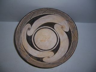 Pre - Columbian Mimbres Black On White Pottery Bowl Artifact 12 1/4 " X 6 "