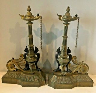 19th C Louis Xvi Style Brass French Chenets Andirons W/griffins & Acanthus