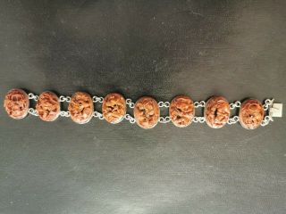 Very Fine Old Chinese Qing Buddhist Carved Nut Bead Rare Hediao Bracelet
