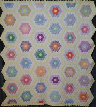 Summer Cottage Vintage 30s Yellow & White Flower Garden Quilt 88x80 