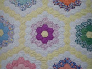 Summer Cottage Vintage 30s Yellow & White Flower Garden Quilt 88x80 