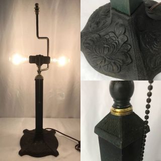 Antique Vtg Art Deco Nouveau Green Table Lamp For Stained Glass Shade Bryant Skt
