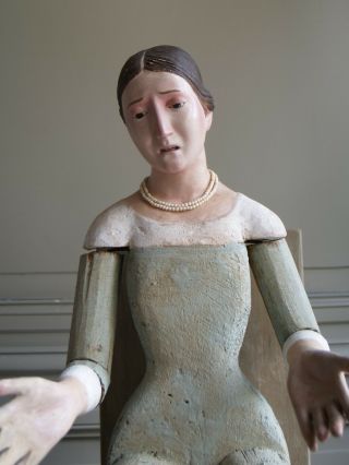 Large 18th Century Spanish Mannequin Wood Madonna Virgin Mary Santo Sculpture 6