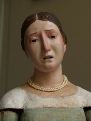 Large 18th Century Spanish Mannequin Wood Madonna Virgin Mary Santo Sculpture 7