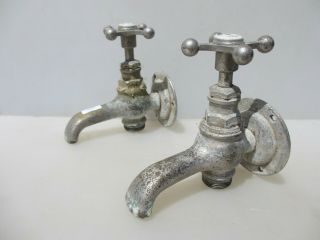 French Antique Chromed Brass Taps Sink Basin Vintage Old Nickel Paris 10