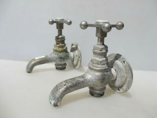 French Antique Chromed Brass Taps Sink Basin Vintage Old Nickel Paris