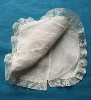 Antique18th century fine linen baby cap with Valenciennes bobbin lace border 10