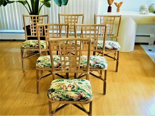 Set 8 Vintage Cerused Oak Rattan Dining Chairs McGuire Brown Jordan Chinoiserie 4