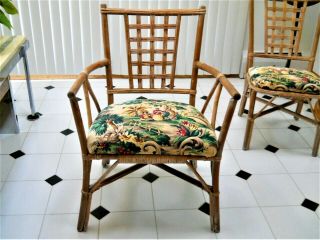 Set 8 Vintage Cerused Oak Rattan Dining Chairs McGuire Brown Jordan Chinoiserie 9