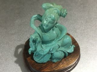 Antique Chinese Carved Natural Turquoise Figure Statue 3