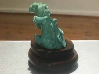 Antique Chinese Carved Natural Turquoise Figure Statue 7