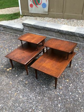 PAIR vintage Danish Modern Side / End Tables MID CENTURY MODERN 50s 60s Walnut 2