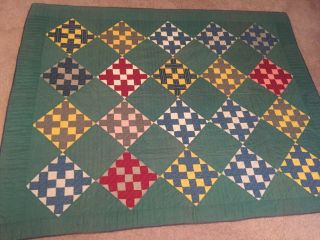Antique Quilt Hand Stitched Early 1900 ' s Tiny Stitches Pretty Old Fabrics 8