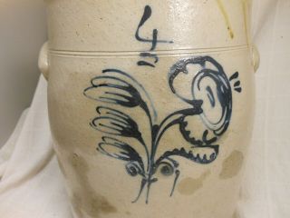 Great Antique 4 Gallon Early American Stoneware Crock With Cobalt Flower 2