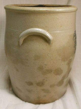 Great Antique 4 Gallon Early American Stoneware Crock With Cobalt Flower 3
