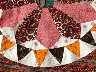 Early c 1830 - 40s Prints Wheel QUILT Top Antique Prussian BLUE Browns Pinks 10